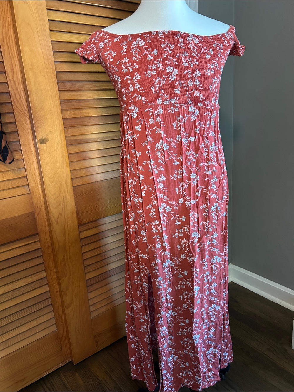 Goodnight Macaroon Rust Red-Orange Floral Smocked Maxi Dress